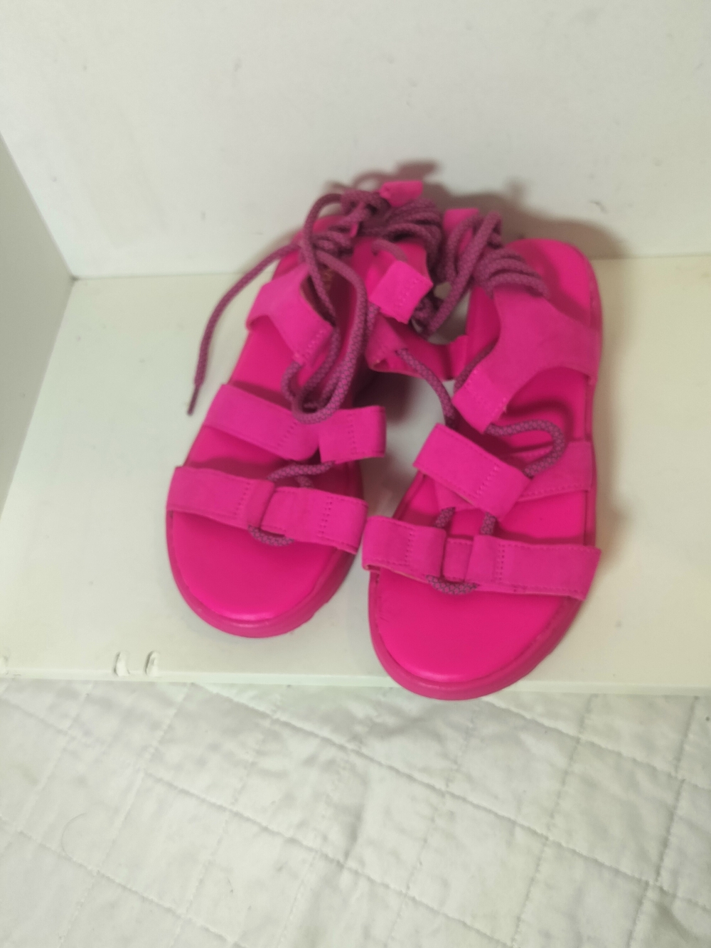 BAMBOO Hot Pink Lace-Up Strappy Sandals